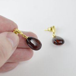 Medium long amber earrings drop beads